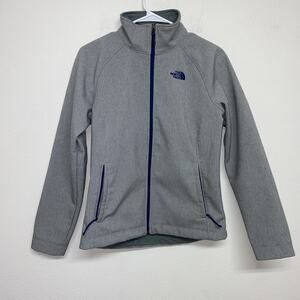The North Face Jacket Womens Small Fleece Lined Gray With Blue Full Zip EUC